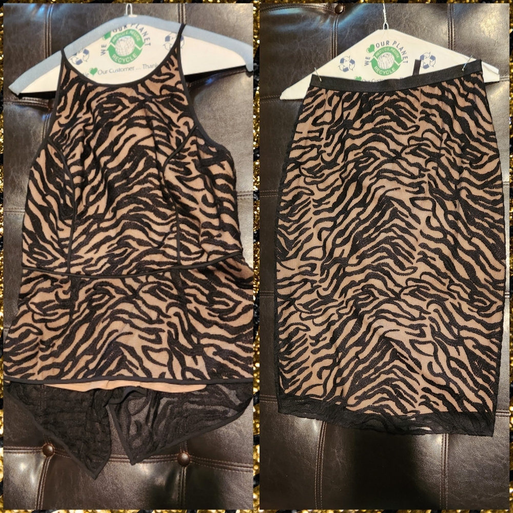 BCBGMaxAzria set pencil skirt and peplum top zebra style